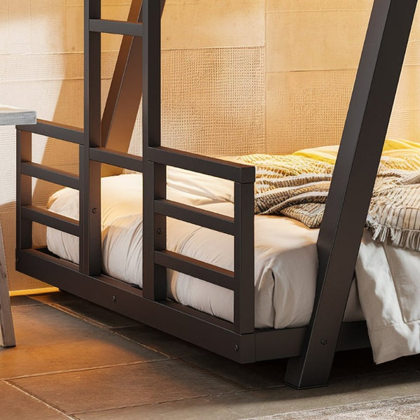 English Elm Twin Over Metal Bunk Bed with Dual Ladders LED Light and Reinforced Low Profile Frame W5305S00200