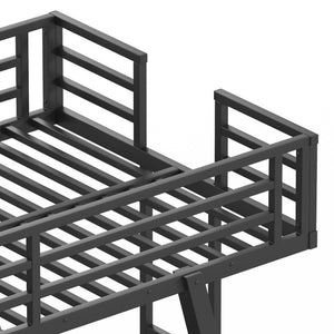 English Elm Twin Over Metal Bunk Bed with Dual Ladders LED Light and Reinforced Low Profile Frame W5305S00200