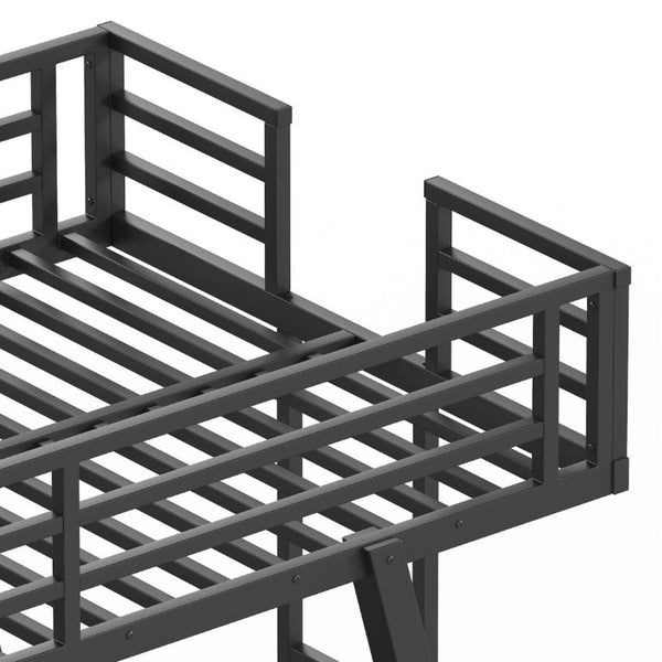 English Elm Twin Over Metal Bunk Bed with Dual Ladders LED Light and Reinforced Low Profile Frame W5305S00200