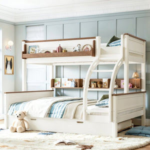 English Elm Full Over Bunk Bed Solid Round Tube Frame Arched Rails Vintage Kids Room Beige+Natural 79.5 L x 57.7 W x 60.2 H MDF,Pine,Plywood W5305S00201