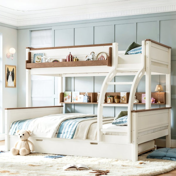 English Elm Full Over Bunk Bed Solid Round Tube Frame Arched Rails Vintage Kids Room Beige+Natural 79.5 L x 57.7 W x 60.2 H MDF,Pine,Plywood W5305S00201