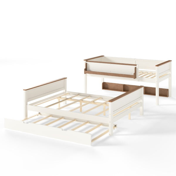 English Elm Full Over Bunk Bed Solid Round Tube Frame Arched Rails Vintage Kids Room Beige+Natural 79.5 L x 57.7 W x 60.2 H MDF,Pine,Plywood W5305S00201