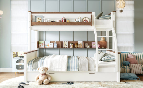 English Elm Full Over Bunk Bed Solid Round Tube Frame Arched Rails Vintage Kids Room Beige+Natural 79.5 L x 57.7 W x 60.2 H MDF,Pine,Plywood W5305S00201