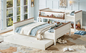 English Elm Full Over Bunk Bed Solid Round Tube Frame Arched Rails Vintage Kids Room Beige+Natural 79.5 L x 57.7 W x 60.2 H MDF,Pine,Plywood W5305S00201