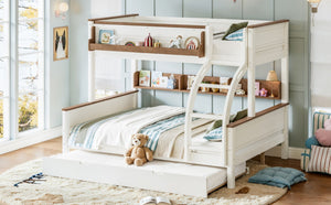English Elm Full Over Bunk Bed Solid Round Tube Frame Arched Rails Vintage Kids Room Beige+Natural 79.5 L x 57.7 W x 60.2 H MDF,Pine,Plywood W5305S00201