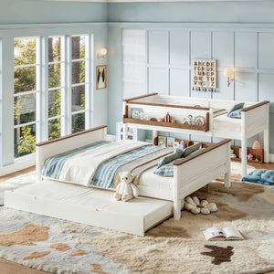 English Elm Full Over Bunk Bed Solid Round Tube Frame Arched Rails Vintage Kids Room Beige+Natural 79.5 L x 57.7 W x 60.2 H MDF,Pine,Plywood W5305S00201