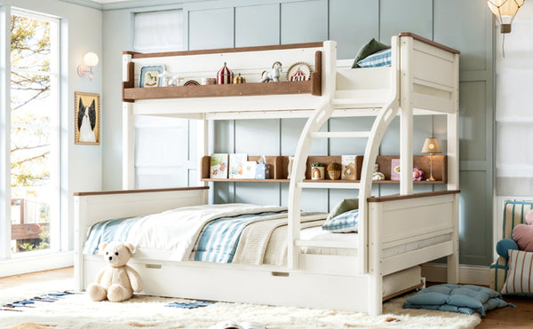 English Elm Full Over Bunk Bed Solid Round Tube Frame Arched Rails Vintage Kids Room Beige+Natural 79.5 L x 57.7 W x 60.2 H MDF,Pine,Plywood W5305S00201