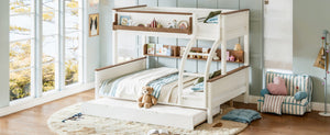 English Elm Full Over Bunk Bed Solid Round Tube Frame Arched Rails Vintage Kids Room Beige+Natural 79.5 L x 57.7 W x 60.2 H MDF,Pine,Plywood W5305S00201
