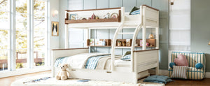 English Elm Full Over Bunk Bed Solid Round Tube Frame Arched Rails Vintage Kids Room Beige+Natural 79.5 L x 57.7 W x 60.2 H MDF,Pine,Plywood W5305S00201