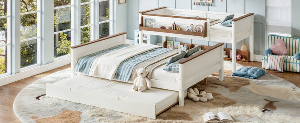 English Elm Full Over Bunk Bed Solid Round Tube Frame Arched Rails Vintage Kids Room Beige+Natural 79.5 L x 57.7 W x 60.2 H MDF,Pine,Plywood W5305S00201
