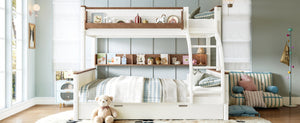 English Elm Full Over Bunk Bed Solid Round Tube Frame Arched Rails Vintage Kids Room Beige+Natural 79.5 L x 57.7 W x 60.2 H MDF,Pine,Plywood W5305S00201