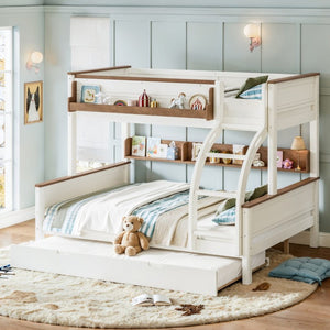 English Elm Full Over Bunk Bed Solid Round Tube Frame Arched Rails Vintage Kids Room Beige+Natural 79.5 L x 57.7 W x 60.2 H MDF,Pine,Plywood W5305S00201