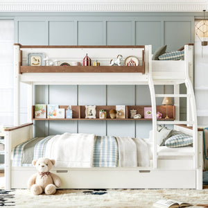 English Elm Full Over Bunk Bed Solid Round Tube Frame Arched Rails Vintage Kids Room Beige+Natural 79.5 L x 57.7 W x 60.2 H MDF,Pine,Plywood W5305S00201