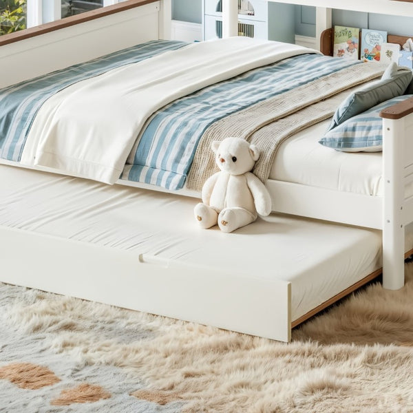 English Elm Full Over Bunk Bed Solid Round Tube Frame Arched Rails Vintage Kids Room Beige+Natural 79.5 L x 57.7 W x 60.2 H MDF,Pine,Plywood W5305S00201
