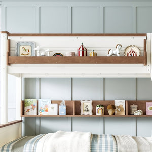 English Elm Full Over Bunk Bed Solid Round Tube Frame Arched Rails Vintage Kids Room Beige+Natural 79.5 L x 57.7 W x 60.2 H MDF,Pine,Plywood W5305S00201