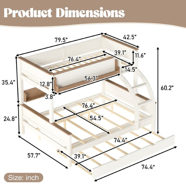 English Elm Full Over Bunk Bed Solid Round Tube Frame Arched Rails Vintage Kids Room Beige+Natural 79.5 L x 57.7 W x 60.2 H MDF,Pine,Plywood W5305S00201