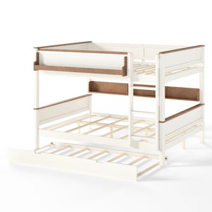 English Elm Queen Over Pine Wood Bunk Bed with Trundle Storage Shelf Converts to Two Platform Beds Beige+Natural 85 L x 64.2 W x 60.2 H MDF,Pine,Plywood W5305S00202