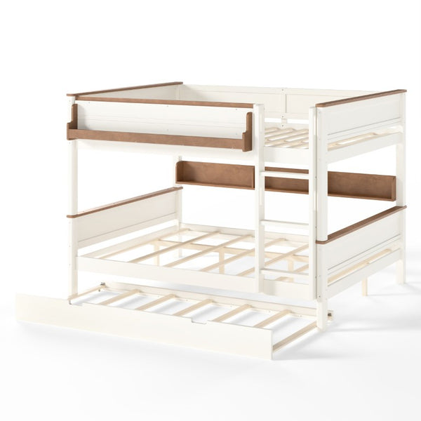 English Elm Queen Over Pine Wood Bunk Bed with Trundle Storage Shelf Converts to Two Platform Beds Beige+Natural 85 L x 64.2 W x 60.2 H MDF,Pine,Plywood W5305S00202