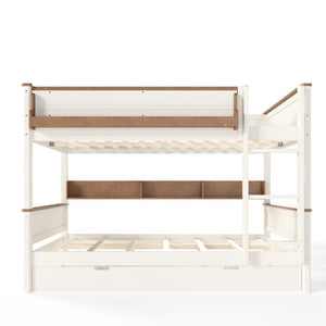 English Elm Queen Over Pine Wood Bunk Bed with Trundle Storage Shelf Converts to Two Platform Beds Beige+Natural 85 L x 64.2 W x 60.2 H MDF,Pine,Plywood W5305S00202
