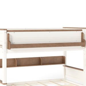 English Elm Queen Over Pine Wood Bunk Bed with Trundle Storage Shelf Converts to Two Platform Beds Beige+Natural 85 L x 64.2 W x 60.2 H MDF,Pine,Plywood W5305S00202