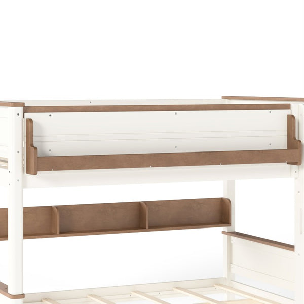 English Elm Queen Over Pine Wood Bunk Bed with Trundle Storage Shelf Converts to Two Platform Beds Beige+Natural 85 L x 64.2 W x 60.2 H MDF,Pine,Plywood W5305S00202