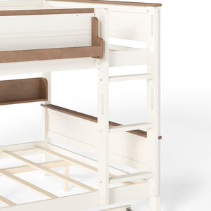 English Elm Queen Over Pine Wood Bunk Bed with Trundle Storage Shelf Converts to Two Platform Beds Beige+Natural 85 L x 64.2 W x 60.2 H MDF,Pine,Plywood W5305S00202