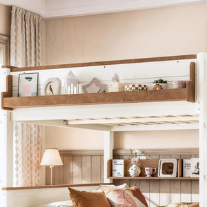 English Elm Queen Over Pine Wood Bunk Bed with Trundle Storage Shelf Converts to Two Platform Beds Beige+Natural 85 L x 64.2 W x 60.2 H MDF,Pine,Plywood W5305S00202