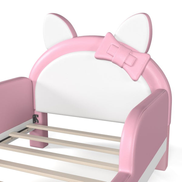 English Elm Twin Cat Shaped Kids Platform Bed PU Upholstered Low Profile Princess Bedroom Frame W5305S00213