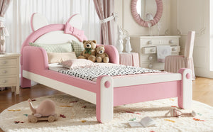 English Elm Twin Cat Shaped Kids Platform Bed PU Upholstered Low Profile Princess Bedroom Frame W5305S00213