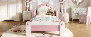 English Elm Twin Cat Shaped Kids Platform Bed PU Upholstered Low Profile Princess Bedroom Frame W5305S00213