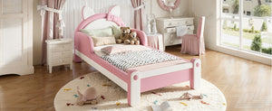 English Elm Twin Cat Shaped Kids Platform Bed PU Upholstered Low Profile Princess Bedroom Frame W5305S00213