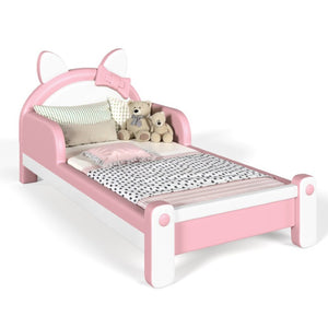 English Elm Twin Cat Shaped Kids Platform Bed PU Upholstered Low Profile Princess Bedroom Frame W5305S00213