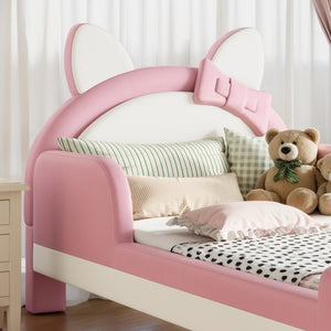 English Elm Twin Cat Shaped Kids Platform Bed PU Upholstered Low Profile Princess Bedroom Frame W5305S00213