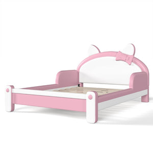 English Elm Full Cat Shaped PU Upholstered Kids Platform Bed with Guardrails Princess Bedroom White+Pink PU Full W5305S00214