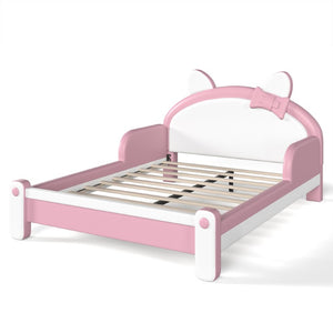 English Elm Full Cat Shaped PU Upholstered Kids Platform Bed with Guardrails Princess Bedroom White+Pink PU Full W5305S00214