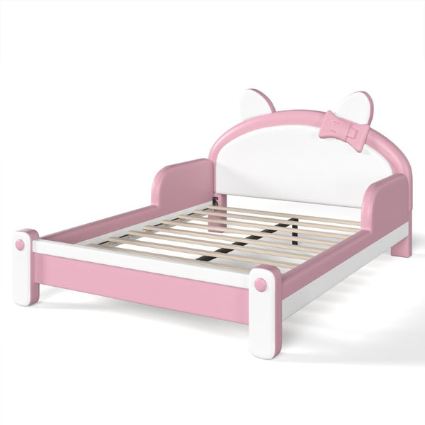 English Elm Full Cat Shaped PU Upholstered Kids Platform Bed with Guardrails Princess Bedroom White+Pink PU Full W5305S00214