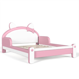 English Elm Full Cat Shaped PU Upholstered Kids Platform Bed with Guardrails Princess Bedroom White+Pink PU Full W5305S00214