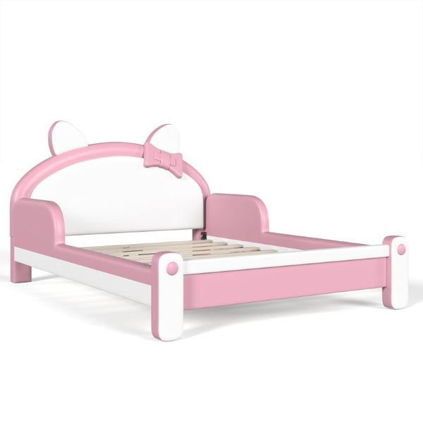 English Elm Full Cat Shaped PU Upholstered Kids Platform Bed with Guardrails Princess Bedroom White+Pink PU Full W5305S00214