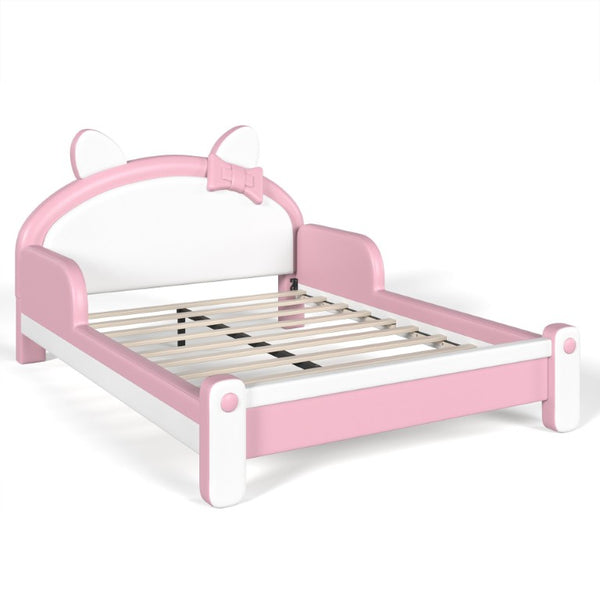 English Elm Full Cat Shaped PU Upholstered Kids Platform Bed with Guardrails Princess Bedroom White+Pink PU Full W5305S00214