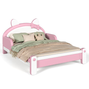 English Elm Full Cat Shaped PU Upholstered Kids Platform Bed with Guardrails Princess Bedroom White+Pink PU Full W5305S00214