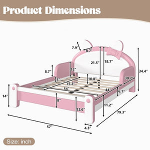 English Elm Full Cat Shaped PU Upholstered Kids Platform Bed with Guardrails Princess Bedroom White+Pink PU Full W5305S00214