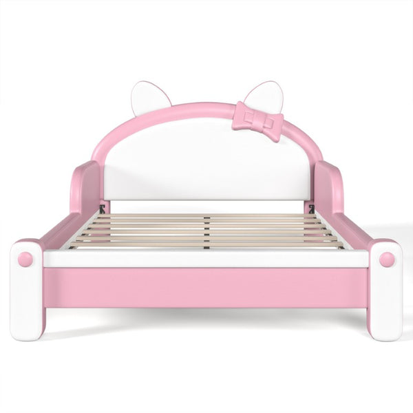 English Elm Full Cat Shaped PU Upholstered Kids Platform Bed with Guardrails Princess Bedroom White+Pink PU Full W5305S00214