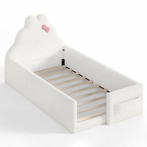 English Elm Full Cat Shaped PU Upholstered Kids Platform Bed with Guardrails Princess Bedroom Antique White Teddy Twin W5305S00215