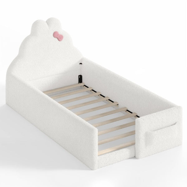 English Elm Full Cat Shaped PU Upholstered Kids Platform Bed with Guardrails Princess Bedroom Antique White Teddy Twin W5305S00215
