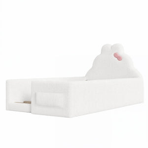 English Elm Full Cat Shaped PU Upholstered Kids Platform Bed with Guardrails Princess Bedroom Antique White Teddy Twin W5305S00215