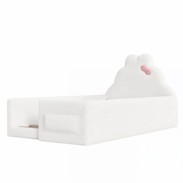 English Elm Full Cat Shaped PU Upholstered Kids Platform Bed with Guardrails Princess Bedroom Antique White Teddy Twin W5305S00215