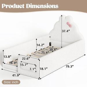 English Elm Full Cat Shaped PU Upholstered Kids Platform Bed with Guardrails Princess Bedroom Antique White Teddy Twin W5305S00215