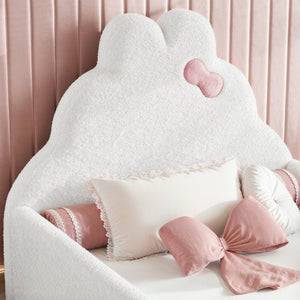 English Elm Full Cat Shaped PU Upholstered Kids Platform Bed with Guardrails Princess Bedroom Antique White Teddy Twin W5305S00215