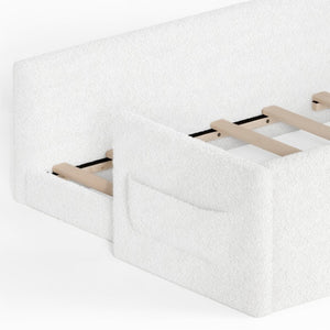 English Elm Full Cat Shaped PU Upholstered Kids Platform Bed with Guardrails Princess Bedroom Antique White Teddy Twin W5305S00215