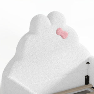 English Elm Full Cat Shaped PU Upholstered Kids Platform Bed with Guardrails Princess Bedroom Antique White Teddy Twin W5305S00215